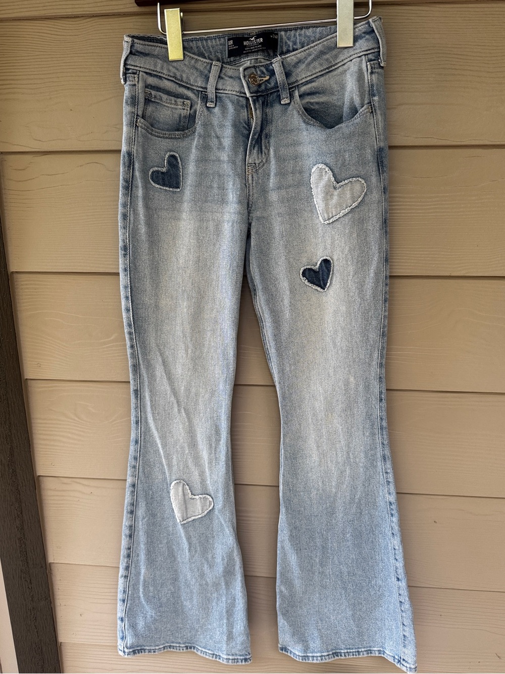 Hollister Light Blue Flare Jeans with Heart Patches